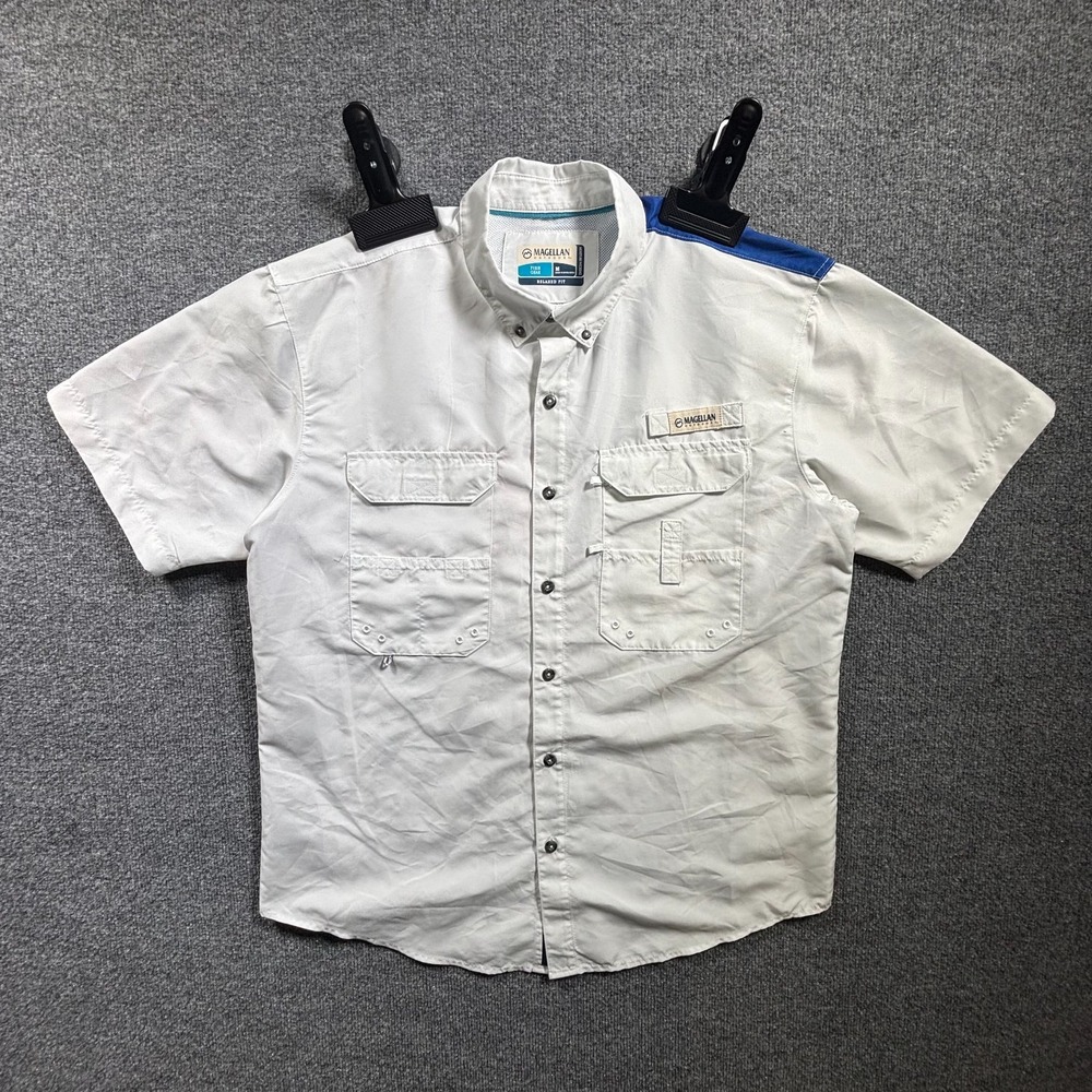 Magellan Outdoors Fish Gear Texas Button-Down Shirt Men's M White Mesh-Lined